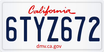 CA license plate 6TYZ672