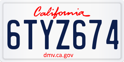 CA license plate 6TYZ674