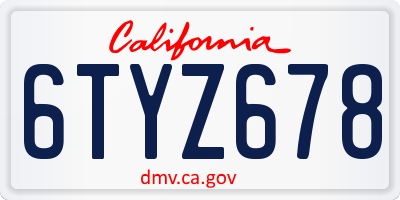 CA license plate 6TYZ678