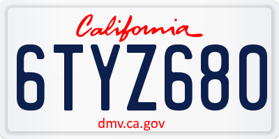 CA license plate 6TYZ680