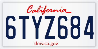 CA license plate 6TYZ684