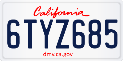 CA license plate 6TYZ685
