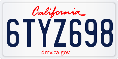 CA license plate 6TYZ698