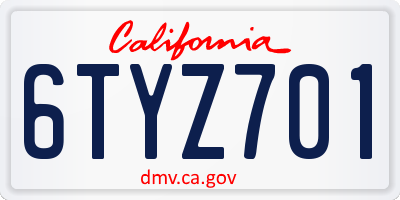 CA license plate 6TYZ701