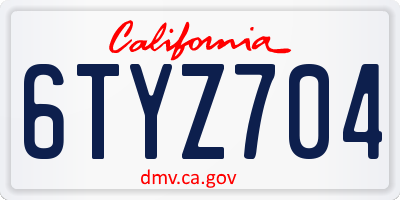 CA license plate 6TYZ704