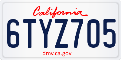 CA license plate 6TYZ705
