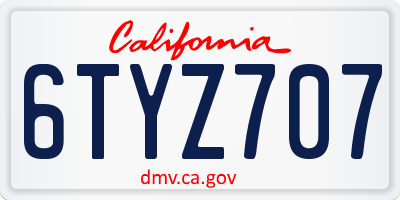 CA license plate 6TYZ707
