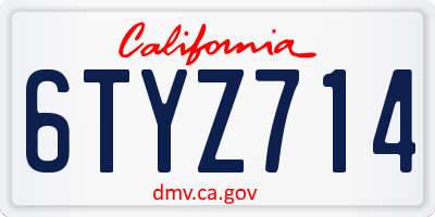 CA license plate 6TYZ714