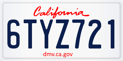 CA license plate 6TYZ721
