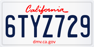 CA license plate 6TYZ729