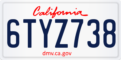 CA license plate 6TYZ738