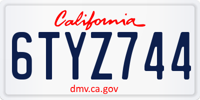 CA license plate 6TYZ744