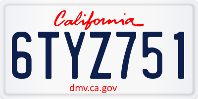 CA license plate 6TYZ751