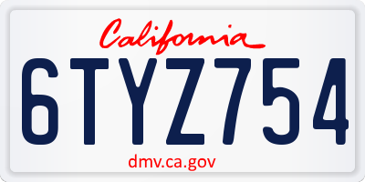 CA license plate 6TYZ754
