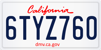 CA license plate 6TYZ760