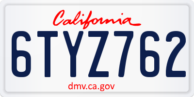 CA license plate 6TYZ762