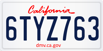 CA license plate 6TYZ763