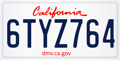 CA license plate 6TYZ764