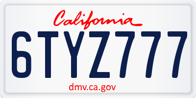CA license plate 6TYZ777