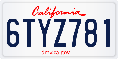 CA license plate 6TYZ781
