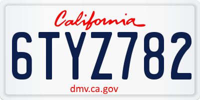 CA license plate 6TYZ782