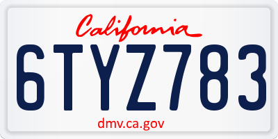 CA license plate 6TYZ783
