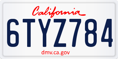 CA license plate 6TYZ784