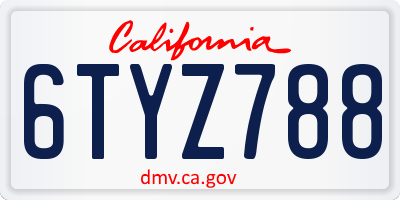 CA license plate 6TYZ788