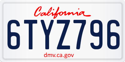 CA license plate 6TYZ796