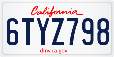 CA license plate 6TYZ798