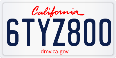 CA license plate 6TYZ800