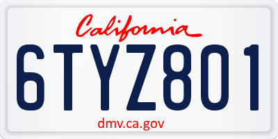 CA license plate 6TYZ801