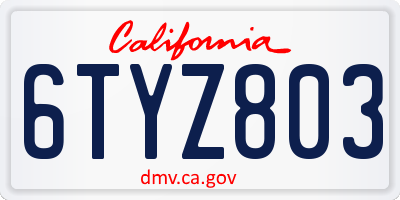 CA license plate 6TYZ803