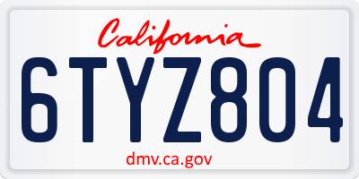 CA license plate 6TYZ804