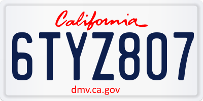 CA license plate 6TYZ807