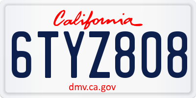 CA license plate 6TYZ808