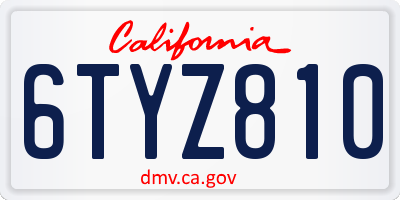 CA license plate 6TYZ810
