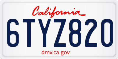 CA license plate 6TYZ820