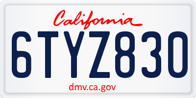 CA license plate 6TYZ830