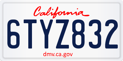 CA license plate 6TYZ832