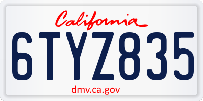 CA license plate 6TYZ835