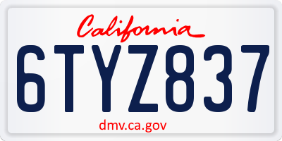 CA license plate 6TYZ837
