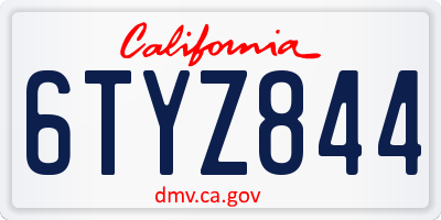 CA license plate 6TYZ844
