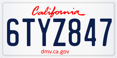 CA license plate 6TYZ847