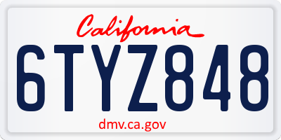 CA license plate 6TYZ848