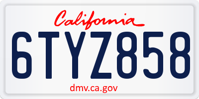 CA license plate 6TYZ858