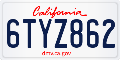 CA license plate 6TYZ862