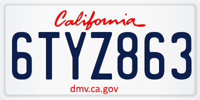 CA license plate 6TYZ863