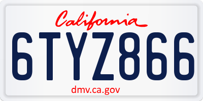 CA license plate 6TYZ866