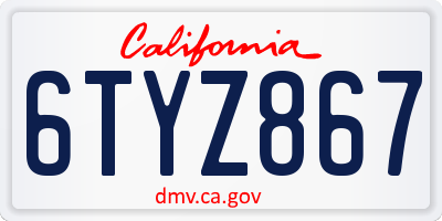 CA license plate 6TYZ867